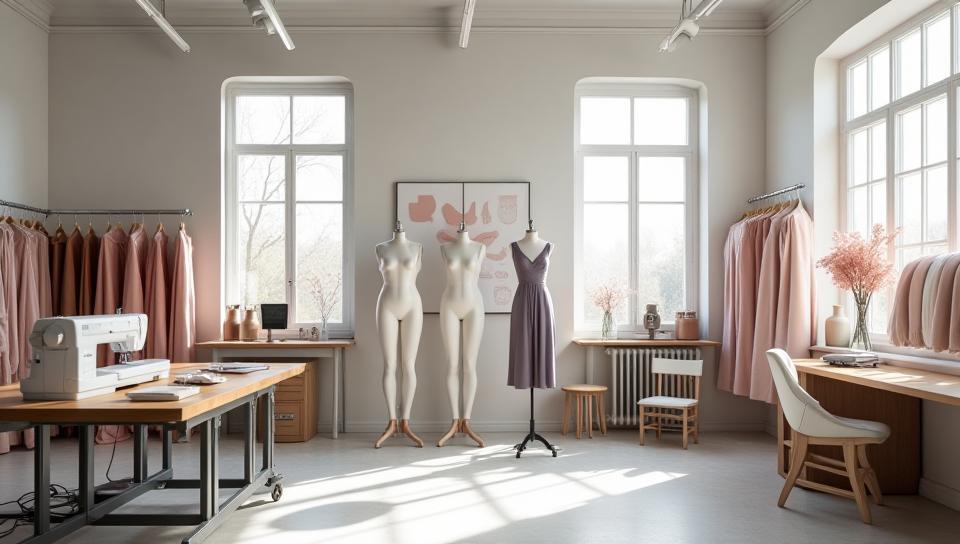 Fashion design studio with mannequins and fabric swatches, reflecting Southern Vogue's creative environment